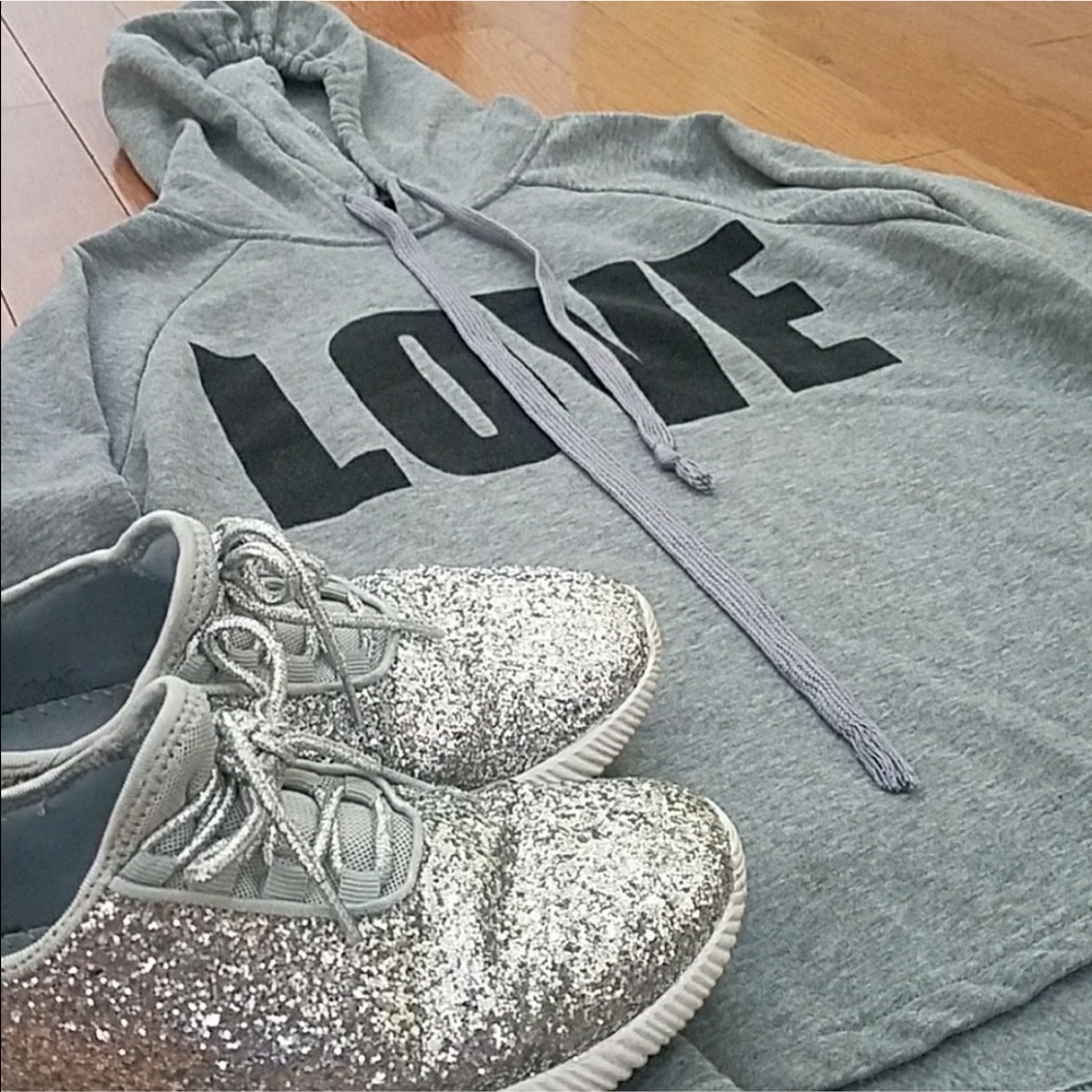 ❤️🆕 Women’s Heather Grey ⓁⓄⓋⒺ Hoodie Sz XL